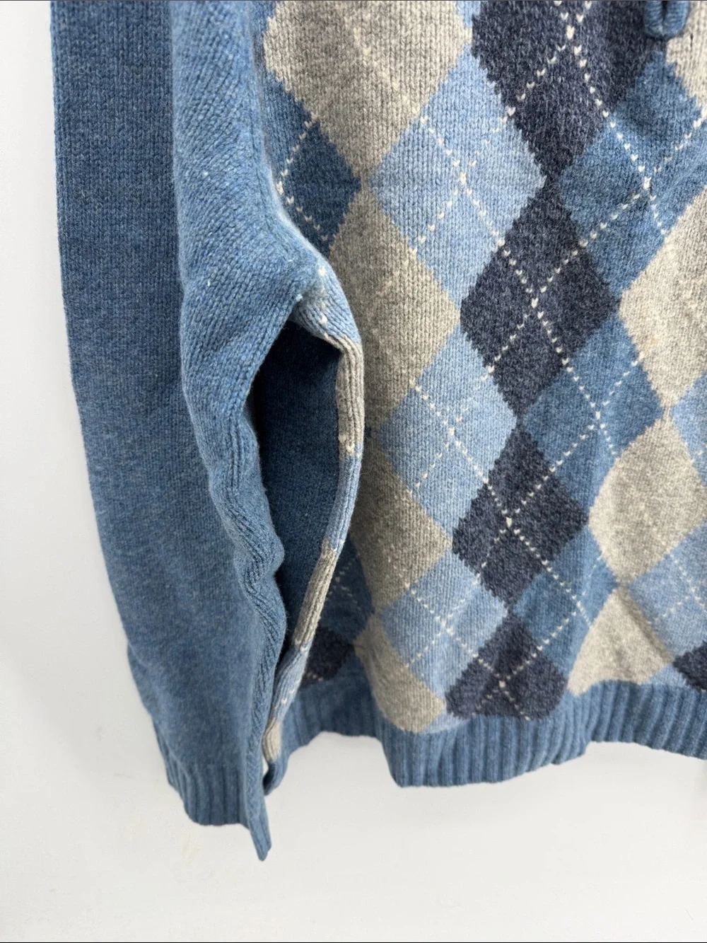 Vintage J. Crew 100% lambswool argyle pattern mock neck 1/4 zip knit sweater XL
